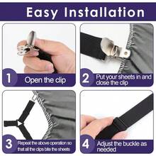 Bed Sheet Straps,6 PCS Secure And Fitted Sheet Straps For Full Size Bed,Adjustable Sheet Clips Elastic Fasteners Holders For Corners,Enhance Your Sleeping Experience(Black) - 1 - Xem 5