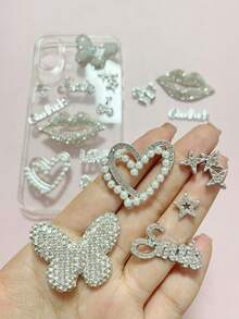 10Pcs/Set Sweet Cool Luxury Designer Bling Silvery Wishing You Good Luck Letter Full Diamond Shining Mouth Butterfly Hollow Pearl Heart Star Bow Cherry Resin Charm Smile Love Words Junk Phone Case Computer Storage Box Makeup Mirror Water Bottle Home Decoration Charms Accessories Kawaii Diy Hairpin Shoe Buckle Crafts - Bạc - Xem 6