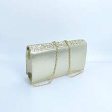 1pc Women's Glittery Sequin Fabric Evening Clutch Bag With Metal Trim, Suitable For Wedding, Dance, Nightclub, Party, Birthday, Valentine's Day Gift