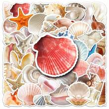 50pcs Shellfish Ocean Style Stickers For Junk Journal Laptop Water Cup Refrigerator Book Luggage Table Helmet Skateboard Guitar Scrapbook DIY Boxes Packing Label Party Sticker - Apricot - View 7