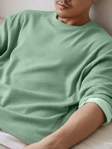 RelaxMax Men's Casual Oversized Textured Mesh Shirt - verde menta - Ver 3