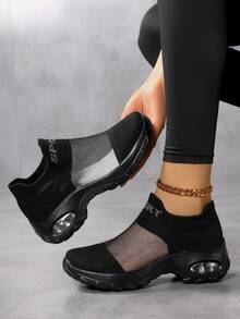 夏季女士厚底 Shockwave 鞋，镂空，轻便，一脚蹬，女士休闲鞋，尺码 35-42 - 黑色 - 查看 3