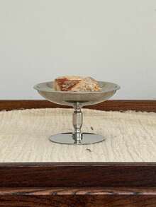 1 Pc Cake Tray, Stainless Steel Silver Dessert Plate, Ice Cream Cup, Home Living Room Dessert Plate, Dessert Display Stand, Birthday Party High-Legged Flat Dessert Plate - Silver - View 6