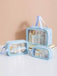 1pc/3pcs PVC Cosmetic Bag Set, Makeup Organizer, Waterproof Toiletry Pouch, Portable Cosmetic Storage Bag, Large Capacity Storage, Ideal For Home And Travel, Back To School,Party Supplies, Festival Gifts For Fall Home Decor