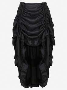 Women's Steampunk Skirt Ruffle High Low Outfits Medieval Renaissance Skirts Cosplay Elegant High Waist - 黑色 - 查看 1