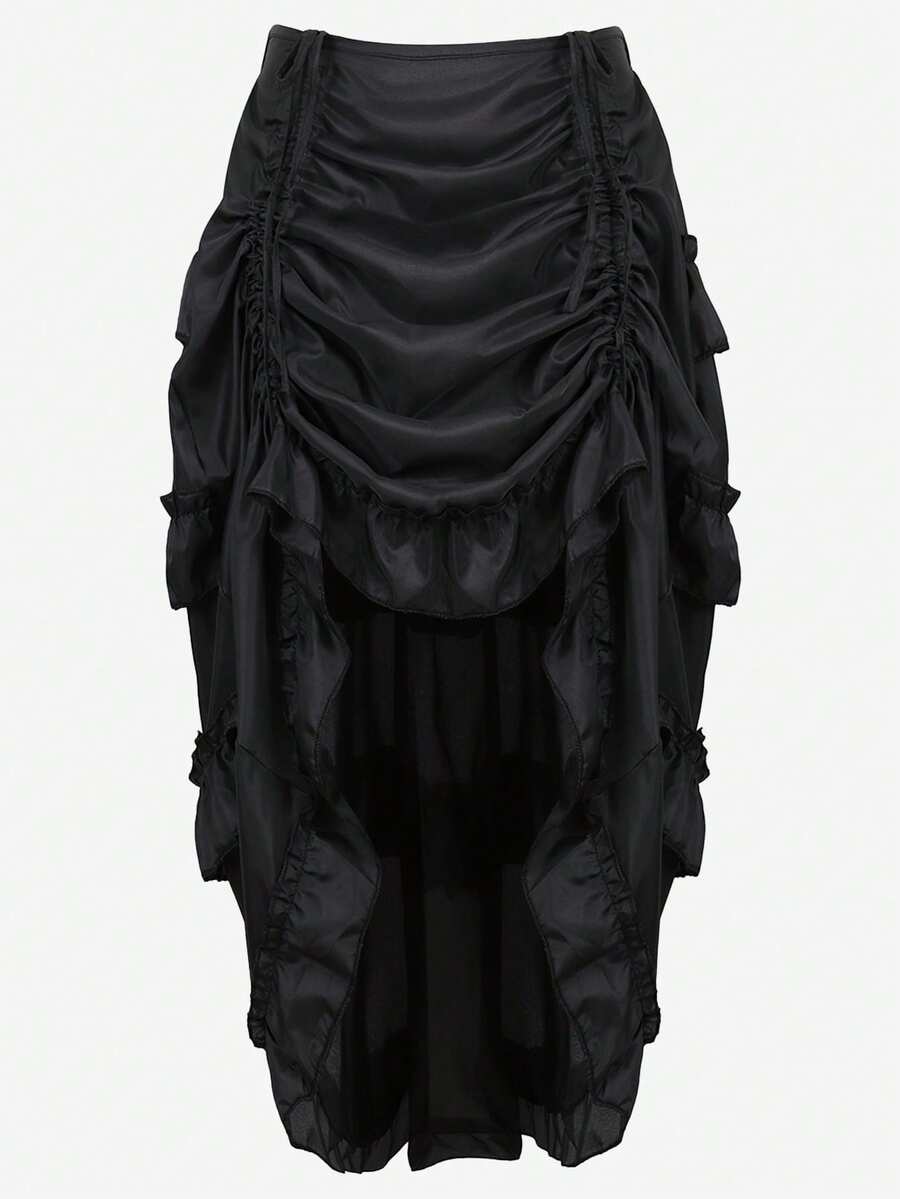 Women's Steampunk Skirt Ruffle High Low Outfits Medieval Renaissance Skirts Cosplay Elegant High Waist - 黑色 - 查看 1