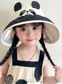 1 pieza Sombrero de sol infantil transpirable y suave con diseño de dibujos animados, gorra de playa de ala ancha ajustable para niños y niñas