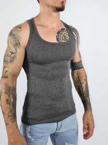 Men's American Style Ribbed Knit Tank Top - Gris Oscuro - Ver 2