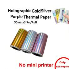 Papel Adesivo Holográfico Contínuo Dourado, Prateado, Roxo, Adesivos Holográficos Térmicos Multiuso, Compatível com Impressoras Portáteis Miniatura, Pode Ser Usado para Impressão de Nomes, Festas de Feriados, Decorações de Presentes, Adesivos Holográficos DIY