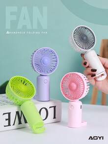 AOYI 1pc 150mAh Rechargeable Portable 3-Speed Adjustable Hand-Held Mini USB Fan With Charging Cable And Base - Multicolor - View 2