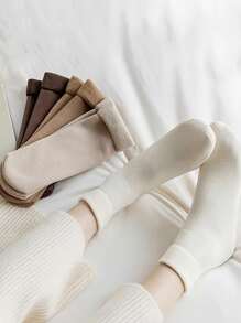 5pairs Cozy Thermal Lined Winter Socks For Men & Women - Thick, Warm, Soft, Stretchy, Anti-Odor, Solid Color, Polyester Blend, Knit Fabric, Perfect For Yoga & Snow Boots -