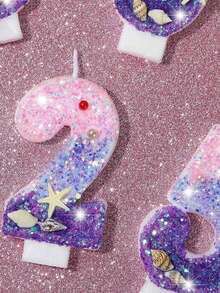 三色渐变贝壳水晶数字0-9生日派对蛋糕装饰蜡烛 - 彩色 - 查看 6