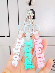 1pc Customized Acrylic Letter Name Keychain, Personalized Double-Layer Glitter Keychain, Colorful Backpack Pendant, Suitable For Bags, Water Bottles, Perfect Birthday Gift For Women And Family, Decorative Keychain, Fun Design, Charming Accessory, Cute Keychain - Steel Keychain + White Button - View 8