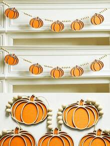 1 件万圣节南瓜花环 - 木制南瓜装饰、秋季家居装饰、万圣节派对装饰、乡村南瓜横幅、南瓜灯串、感恩节花环、秋季壁炉架装饰 - 彩色 - 查看 2