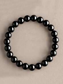 [天然黑曜石手链] 天然黑曜石圆珠手链，手工制作 10/12/14/16 毫米霜冻休闲风格手链 - 适合男士和女士，弹性珠宝，节日和生日礼物，情人节礼物 - 手鍊 - 查看 14