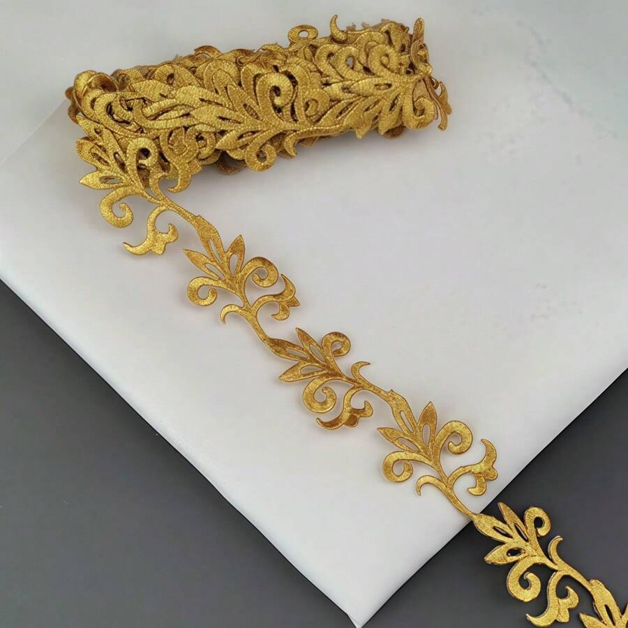 1M Hot Melt Adhesive Metallic Lace Ribbon Crafts DIY Embroidery Golden Lace Trim Iron On Flower 3.2cm For Sewing Costumes Wedding Dresses Home Decor - Multicolor - View 1