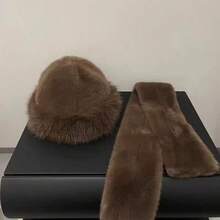 1 件欧美时尚休闲百搭蒙古帽，渔夫帽搭配人造毛皮围巾 - 彩色 - 查看 12