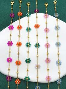 1 件时尚可爱女孩新款 18K 镀金钛钢小花手链，不锈钢串珠设计手饰，母亲节生日情人节约会礼物，舞会珠宝套装，毕业婚礼季，波西米亚度假风格，妈妈，母亲，母亲节，礼物 - 花瓣 - 查看 11