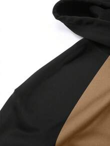 男士基础休闲夹克，秋冬新款，时尚简约插肩袖撞色设计，卡其色/黑色，拉链连帽长袖运动服，适合户外步行和跑步 - 卡其色 - 查看 9