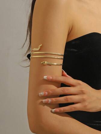 Punk Style Exaggerated Snake Shaped Bracelet, Personalized Metal Snake Element Bangle