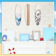 3 Pcs, Wooden Surfboard Beach Decor, Wall Decoration Wooden Wall Sign, Ocean And Beach Theme Decorative Pendant Presented In Artistic Style, Suitable For Tropical Bedroom Living Room Decoration