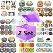 1/2 Set 6-10 Stück DIY Diamant Malerei Untersetzer Mystery Box - Zufällige Muster mit speziell geformten Edelsteinen, einschließlich Tiere, Blumen, Landschaften, Cartoons, Feiertags-Themen - handgemachte Getränkeuntersetzer für Zuhause, Küche oder als Geschenk