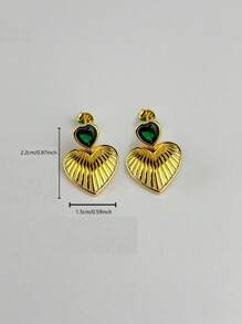 1 Pair Retro Heart-Shaped Golden Seashell Design Earrings, 925 Sterling Silver Plated 18K Gold With Green Zirconia, Cute Delicate Fashion Earrings, Elegant Quality Jewelry For Women, Suitable For Daily, Vacation, Beach, Party Wear