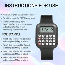JEWELRYWE Teenager Calculator Electronic Wristwatch, Sports Digital Watch, Can Be Used For Math Calculations, Date And Time, Unisex, Christmas Back To School Season Opening Season Gifts - 黑色 - 查看 6