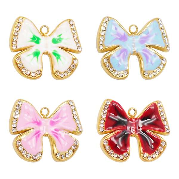 1 Piece Luxury Stainless Steel Butterfly Charm With Rhinestones - Enamel Pendants For Jewelry Making, Earring, Necklace, Bracelet DIY Craft Supplies