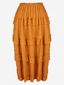 Women's Steampunk Skirt Ruffle High Low Outfits Medieval Renaissance Skirts Cosplay Elegant High Waist - Turmeric - View 3