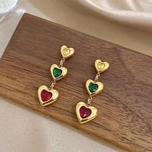 1 对女士心形吊坠耳环时尚彩色吊坠耳环不锈钢耳环派对日常珠宝生日礼物 - 彩色 - 查看 12
