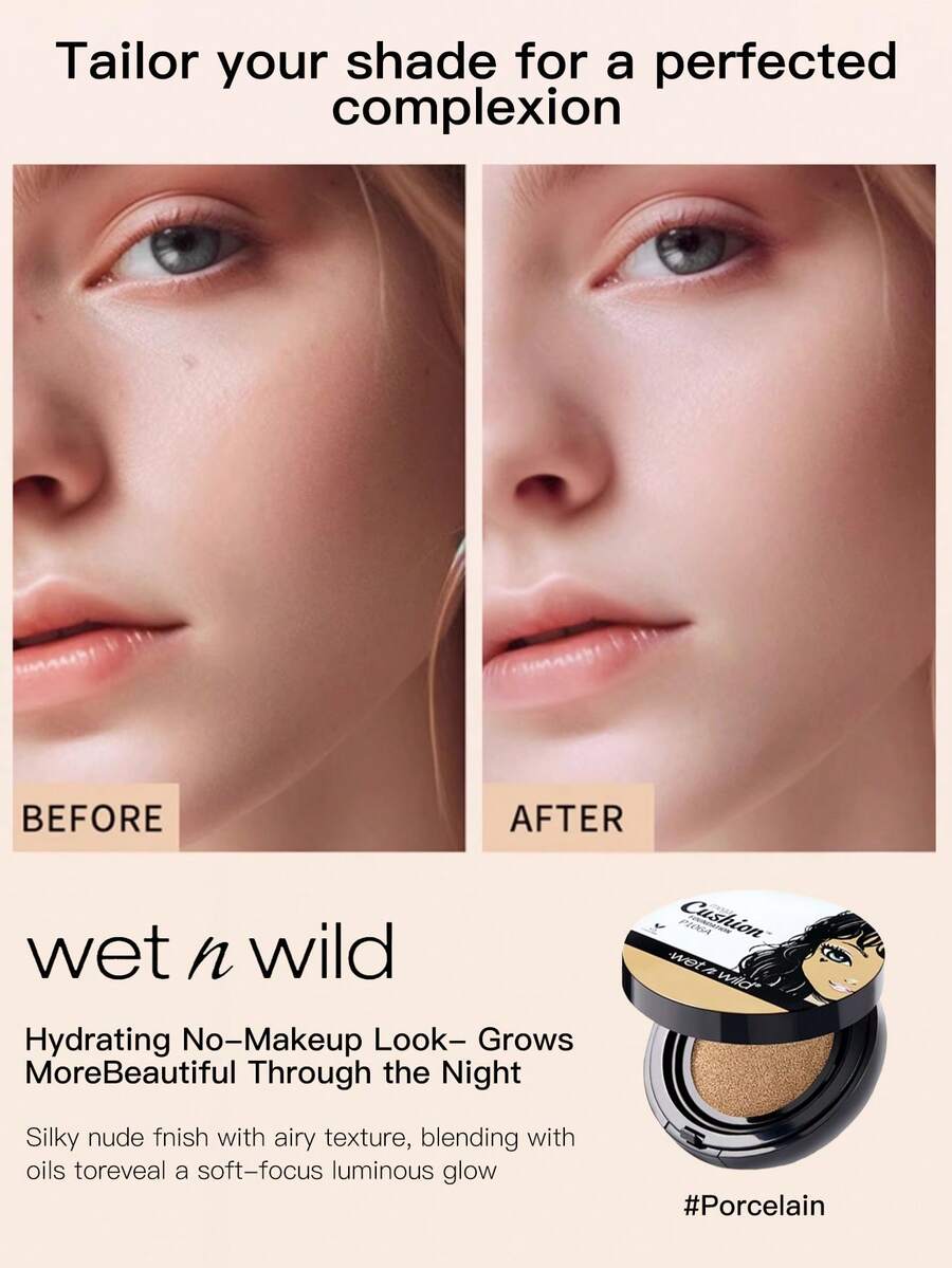 Wet N Wild Photo Focus Cushion Foundation & Perfecting Finish Moisture-Boosting Liquid Foundation - All-Day Wear - Porcelain - 15g - Porcelain White - View 1