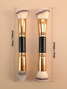 2件套双头化妆刷套装，含腮红刷、粉底刷、定妆刷、散粉刷，旅行化妆工具 - 金色 - 查看 5