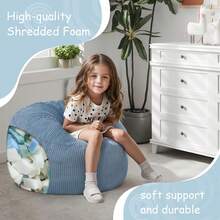 Bean Bag Chair For Kids 8-12, Toddler Beanbag Bed Corduroy, Convertible Child Bean Chair To Floor Mattress With Filler, Kid Reading Comfy Lounge Couch For Boys And Girls Bedroom, Light Blue - 藍色 - 查看 7