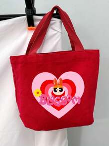 THE POWERPUFF GIRLS Cute Cartoon Policewoman Design Canvas Lunch Bag, Tote Bag With Large Capacity, Suitable For Students, Office Workers