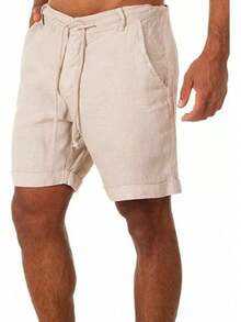 Men's Breathable Linen Beach Shorts, Summer Loose Men's Trousers - 卡其色 - 查看 3