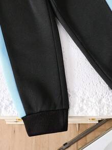 青少年男孩字母印花保暖圆领运动衫和裤子套装 - 黑色 - 查看 4