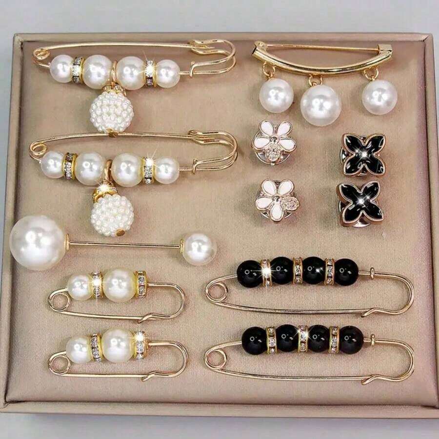12pcs Waist Clip Brooches For Fixing, Preventing Exposure On Low-Cut Dress And Decorative For Coat, Cardigan, Sweater - trắng - Xem 1