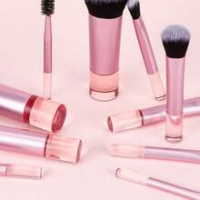 New 10 Mini Makeup Brush Set With Brush Bag, Complete With Eye Shadow Loose Powder - 粉色 - 查看 3