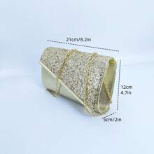 1pc Women's Glittery Sequin Fabric Evening Clutch Bag With Metal Trim, Suitable For Wedding, Dance, Nightclub, Party, Birthday, Valentine's Day Gift