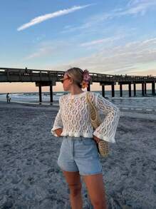 Niche Fashion Hollow Mesh Knit Sweater For Women