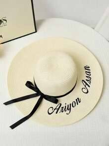 1 件，定制大檐太阳帽，沙滩太阳帽，个性化刺绣名字户外帽，单身派对沙滩帽，夏季防晒，面部和颈部防晒，时尚沙滩草帽，伴娘沙滩帽，定制女士太阳帽，单身派对，蜜月，泳池，婚礼装饰礼物 - 彩色 - 查看 7