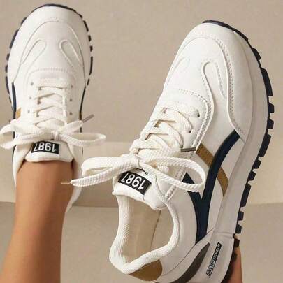 女士圆头系带厚底时尚学生舒适休闲运动鞋