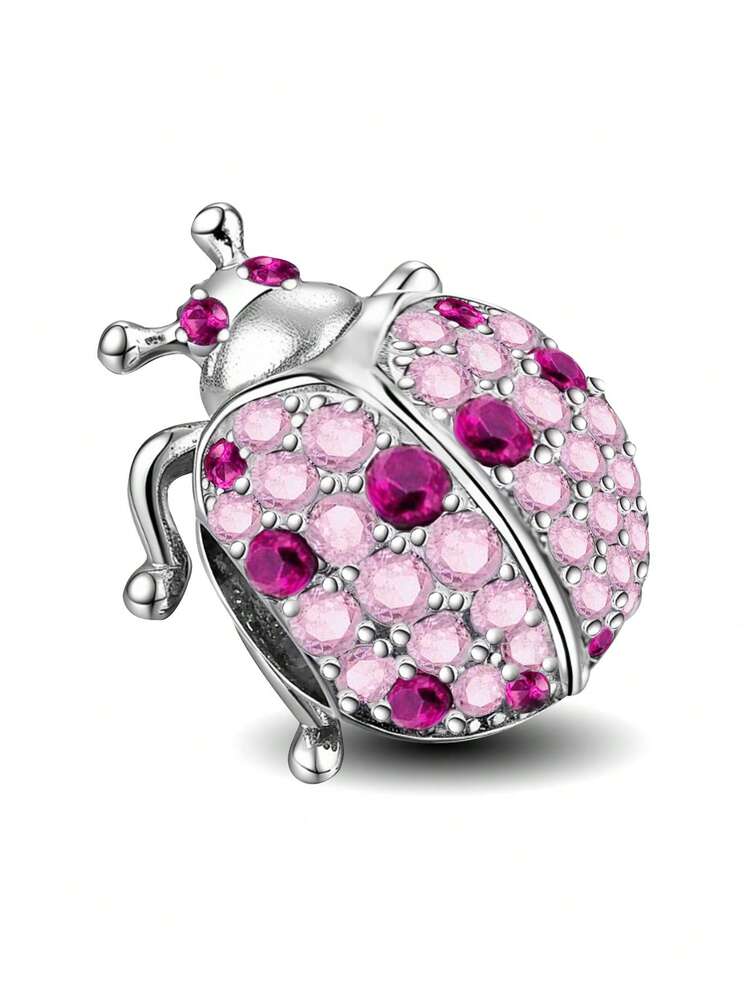 NewL Ciondolo Coccinella In Argento Sterling 925 Con Zircone Rosa, Charm Per Braccialetti Fai Da Te, Gioiello Elegante In Confezione Regalo - 4