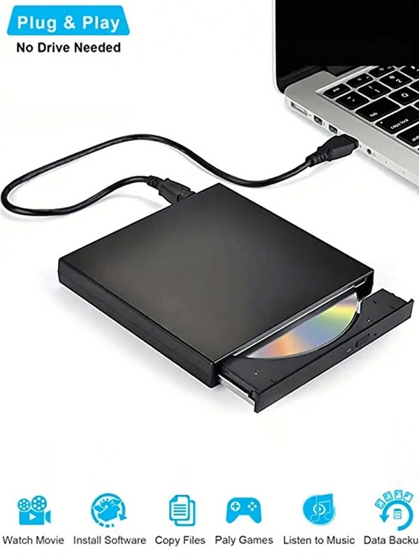 Externe CD DVD Laufwerk, USB 2.0 Slim tragbares externes CD-RW Laufwerk DVD-RW Brenner Spieler für Laptop Notebook PC Desktop Computer