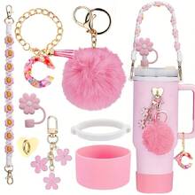 8 件适用于斯坦利杯装饰配件，8-9 毫米吸管盖，硅胶靴 30 40 盎司兼容斯坦利杯，女孩圣诞礼物，DIY 礼物创意装饰，感恩节装饰，朋友礼物装饰，圣诞派对装饰，适用于斯坦利配件，圣诞杯 - 粉紅色26字母 - 查看 31