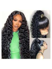 [蕾丝前片] 34 英寸长水波卷发长水波真人发假发 150% 密度 13x4 蕾丝前片 | 万圣节、化装舞会水波卷发自然色水波蕾丝前片假发 - 无胶设计、婴儿卷发假发水波假发女士深卷发派对用巴西湿波假发、蕾丝前片假发带水波前假发、适合所有场合、适合女性的圣诞礼物（鲍勃假发 8-16 英寸） - SNatural - 查看 3