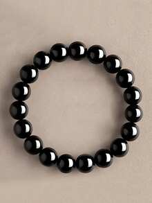 [天然黑曜石手链] 天然黑曜石圆珠手链，手工制作 10/12/14/16 毫米霜冻休闲风格手链 - 适合男士和女士，弹性珠宝，节日和生日礼物，情人节礼物 - 手鍊 - 查看 13
