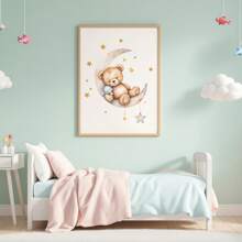 1件婴儿房墙饰。泰迪熊主题儿童房墙画，月亮星星图案儿童房装饰画，可爱小熊气球海报，儿童房装饰，婴儿礼物，复古可爱励志海报，儿童礼物。女孩房装饰，游戏室装饰，幼儿房墙饰。 - 彩色 - 查看 6