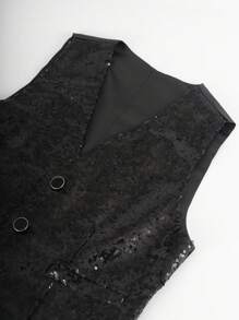 Men's Black Vest, No Bow, Solid Color Party V-Neck Vest, Suitable For Disco, Nightclub, Party, Birthday Party, Graduation Ball